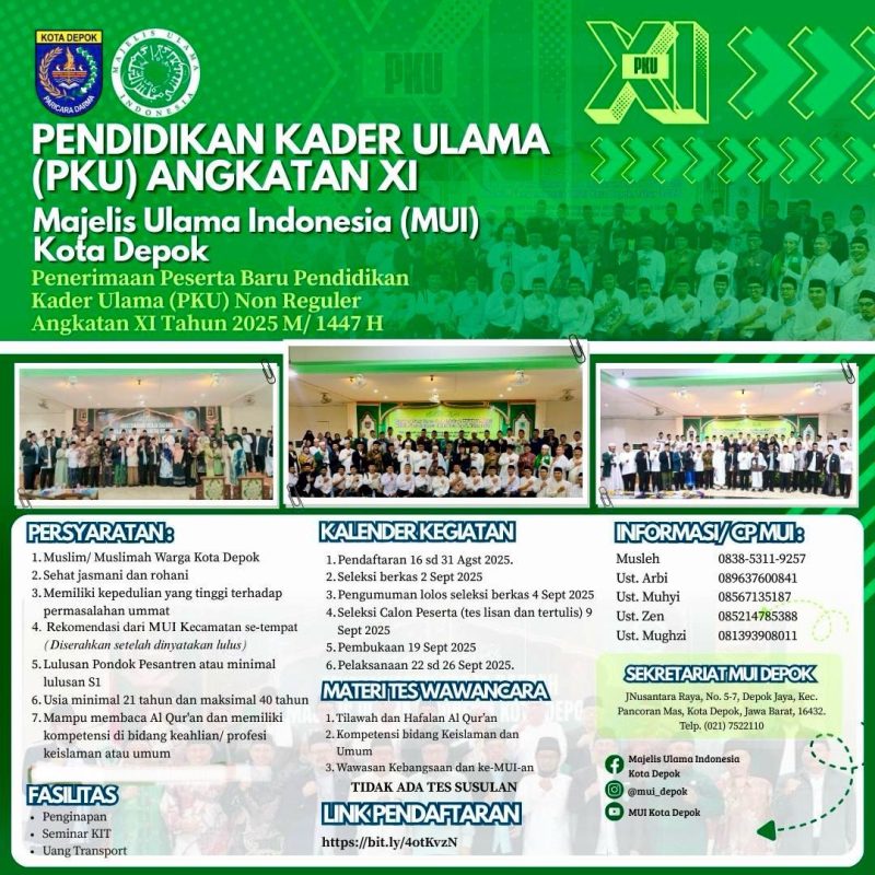 MUI Kota Depok Buka Pendaftaran Pendidikan Kader Ulama (PKU) XI Tahun 2025 MUI Kota Depok Buka Pendaftaran Pendidikan Kader Ulama (PKU) XI Tahun 2025